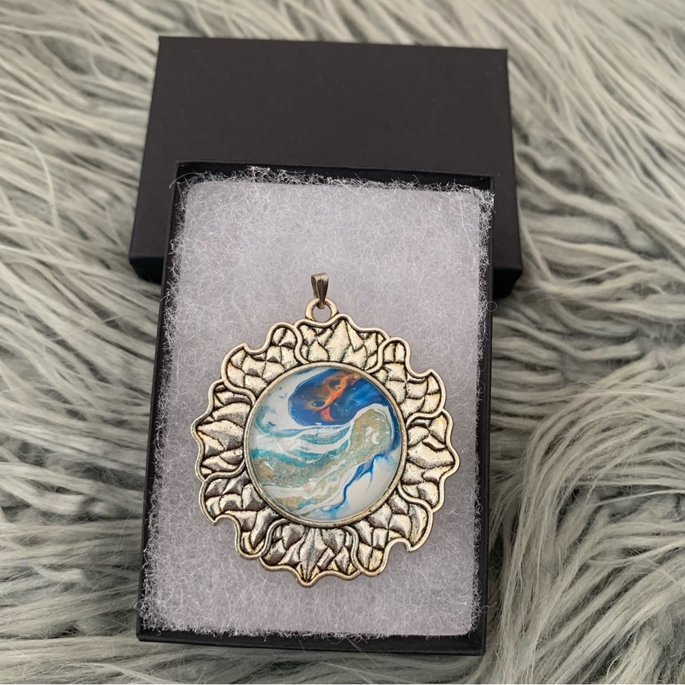 Handmade Fluid Art Necklace- Tequila Sunrise